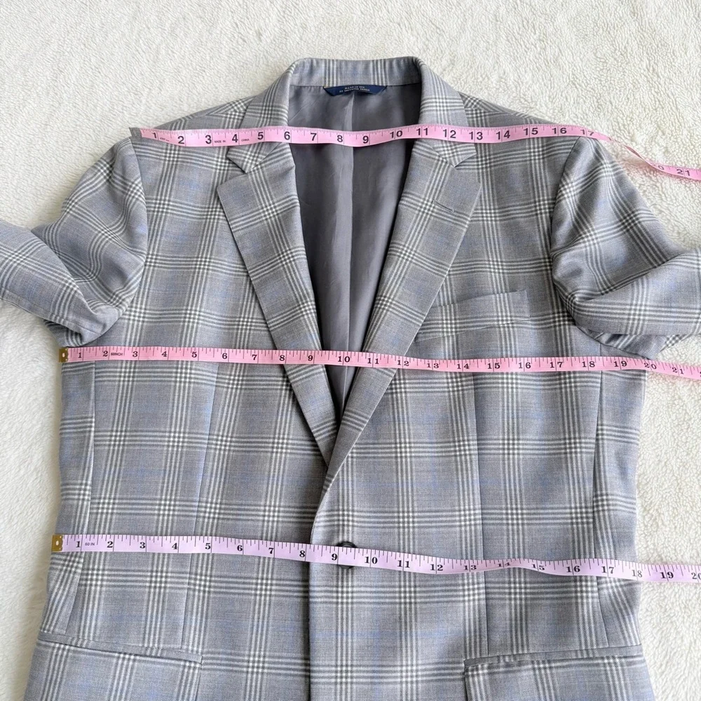 Brooks Brothers 1818 Reda Wool Plaid Gray Blue Long Sleeve Blazer 40R